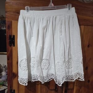 Anthropologie Adiva White Lace Hem A-Line Skirt